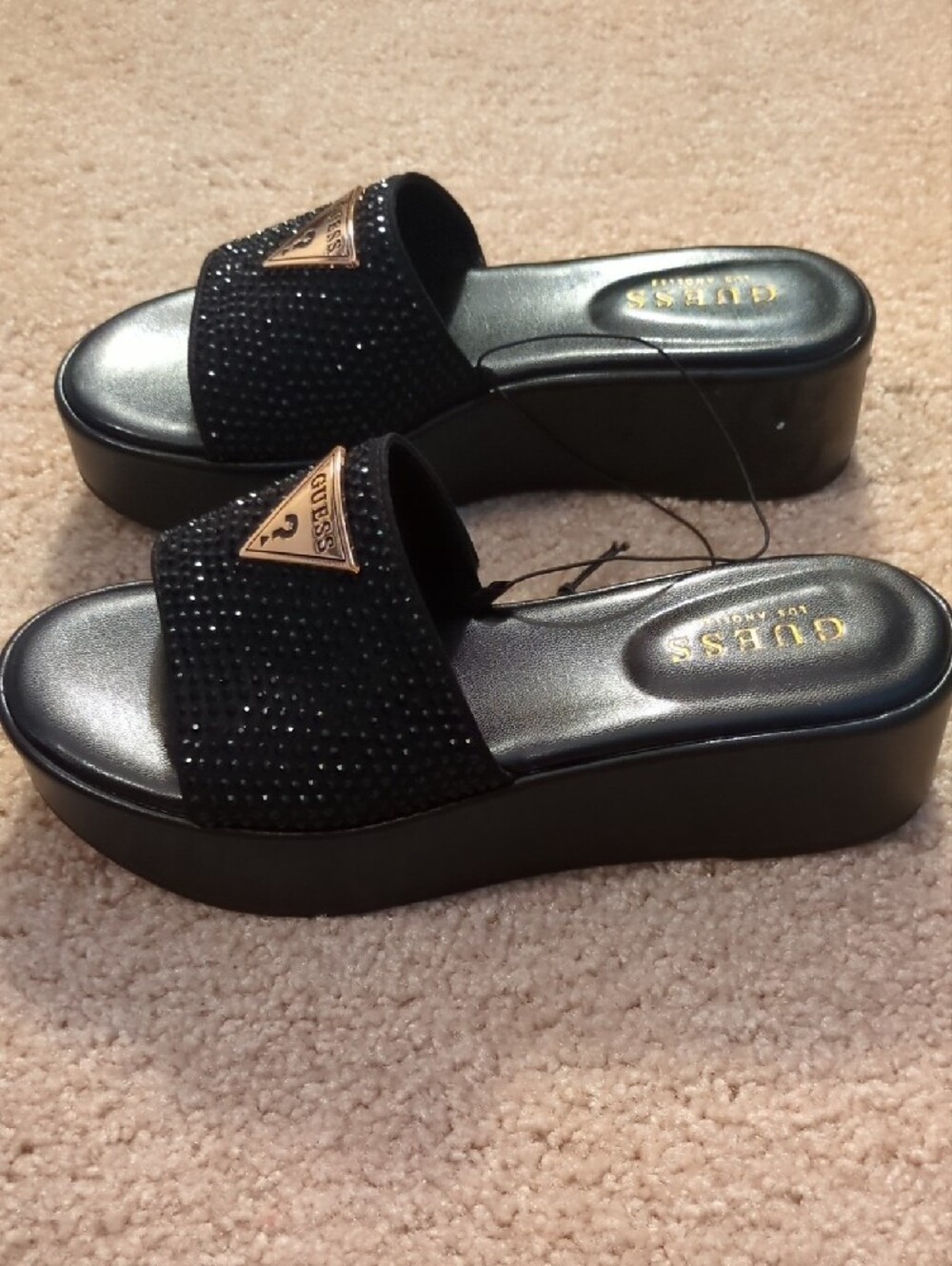 GUESS Black Crystal-Embellished Slide Mules - Picture 4 of 8